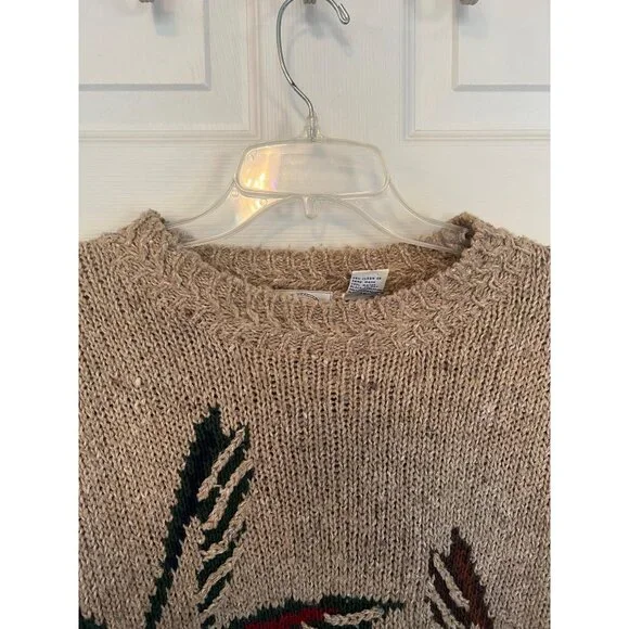 Vintage 90's Cape Isle Knitters Tan Duck Themed Knit Crewneck Sweater Men's L - Picture 2 of 9